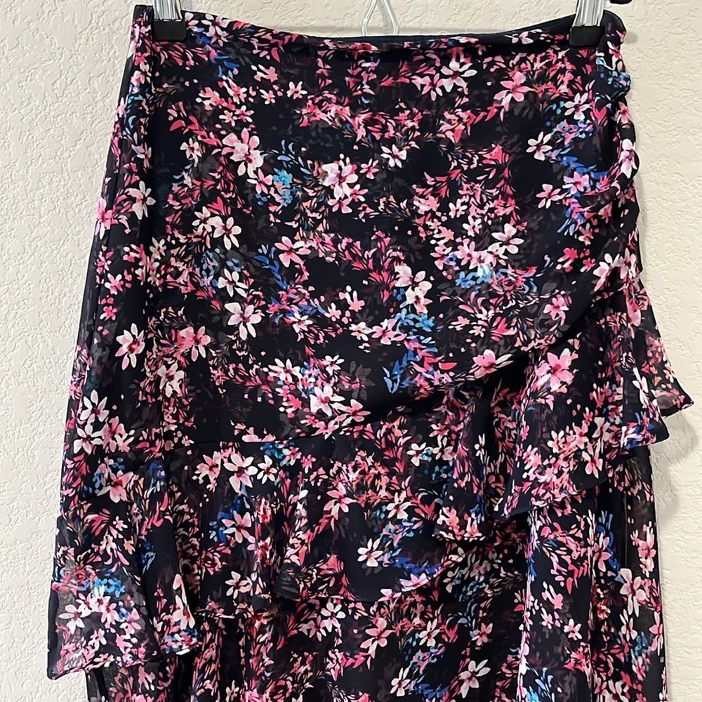MISA Los Angeles Carmen Floral Navy Pink Ruffle Skirt, Size XS - Picture 2 of 11